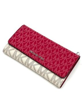 Michael Kors Large Jet Set Travel Logo Trifold Wallet - Dark Raspberry Multi